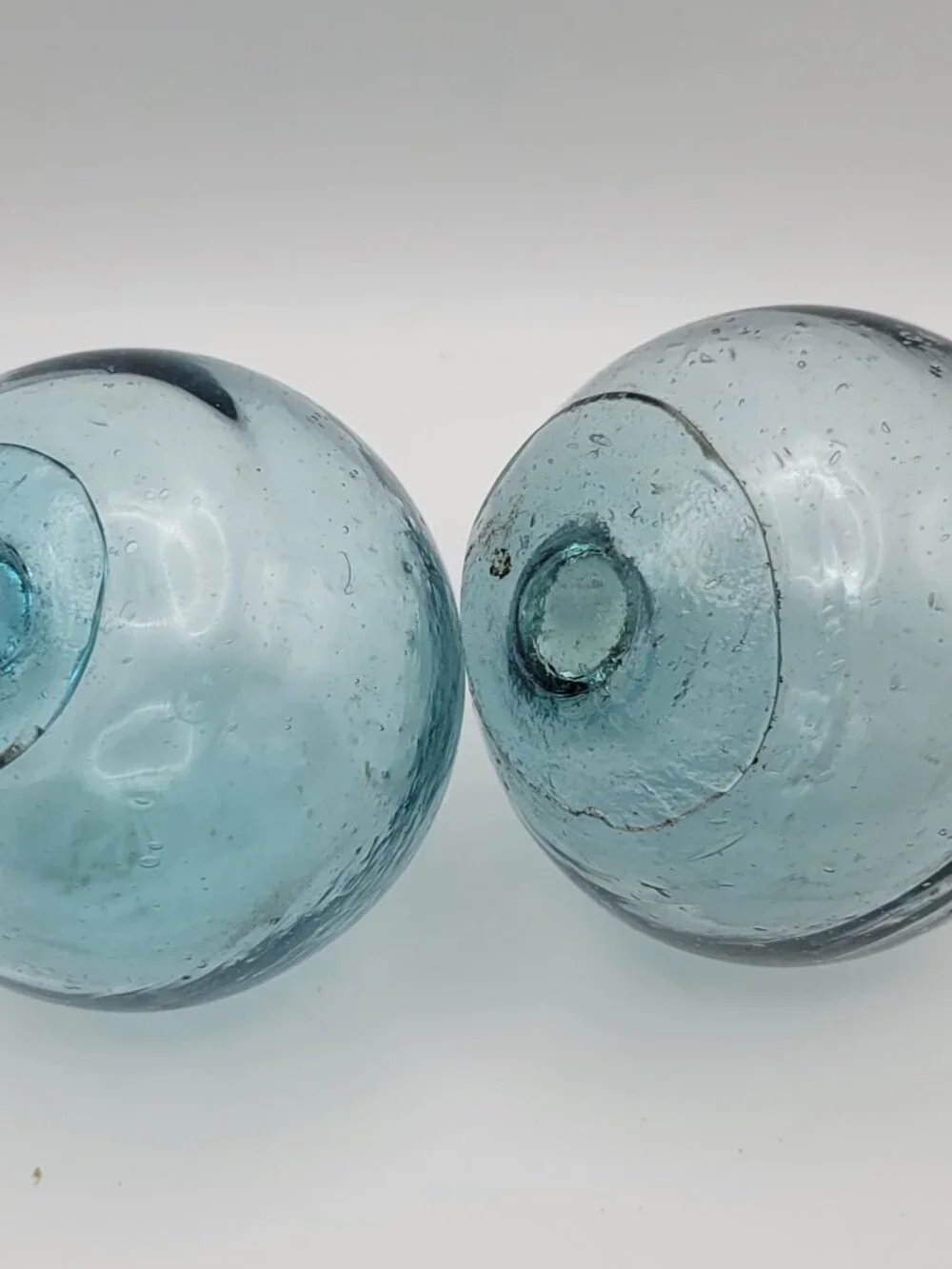 Glass Fishing Floats Antique Vintage blue green, Set of 2